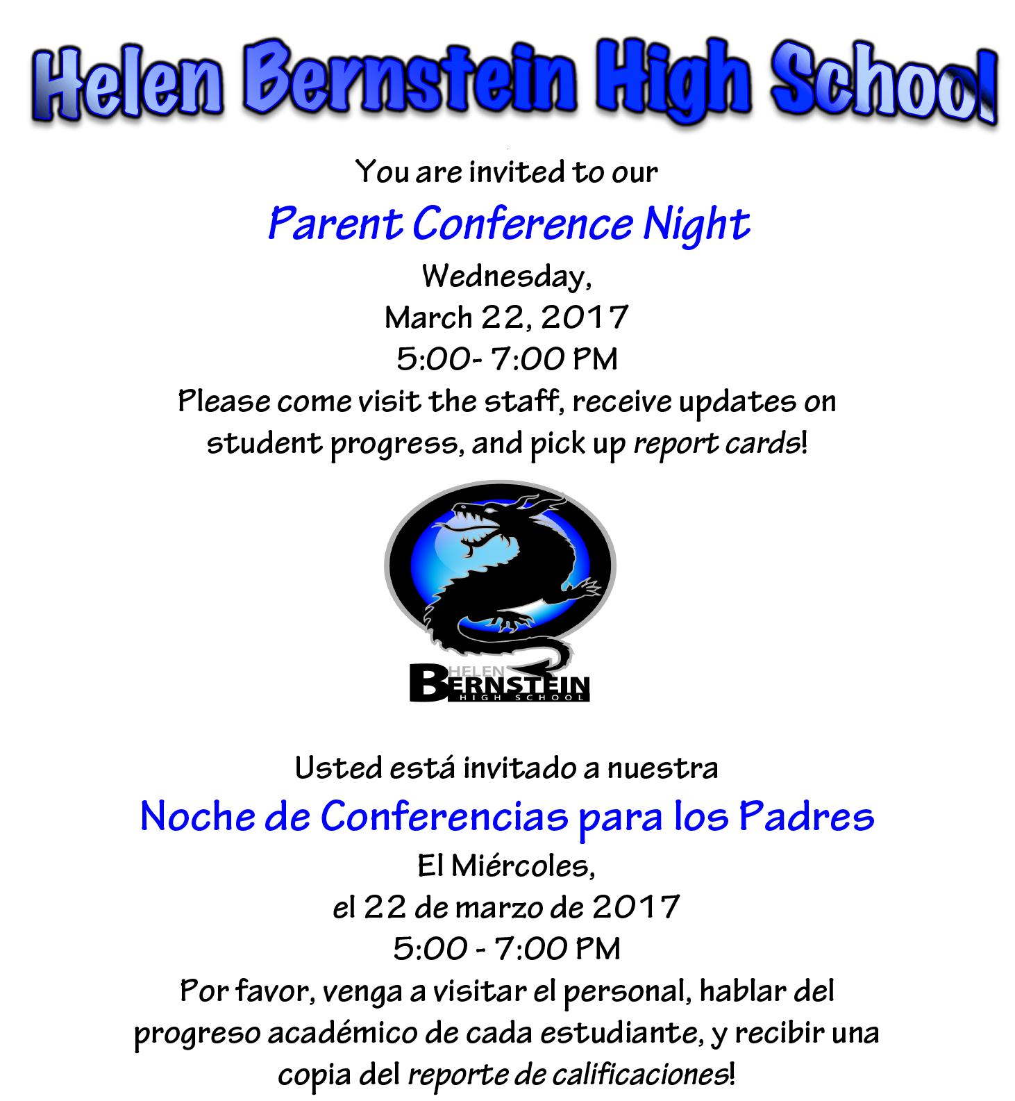 Parent Conferences **Next Wednesday** March 22nd