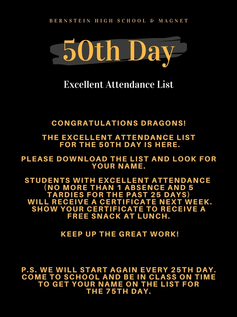 50th Day Attendance Recognition