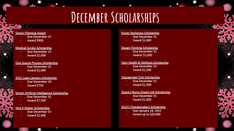 December Scholarships for Seniors